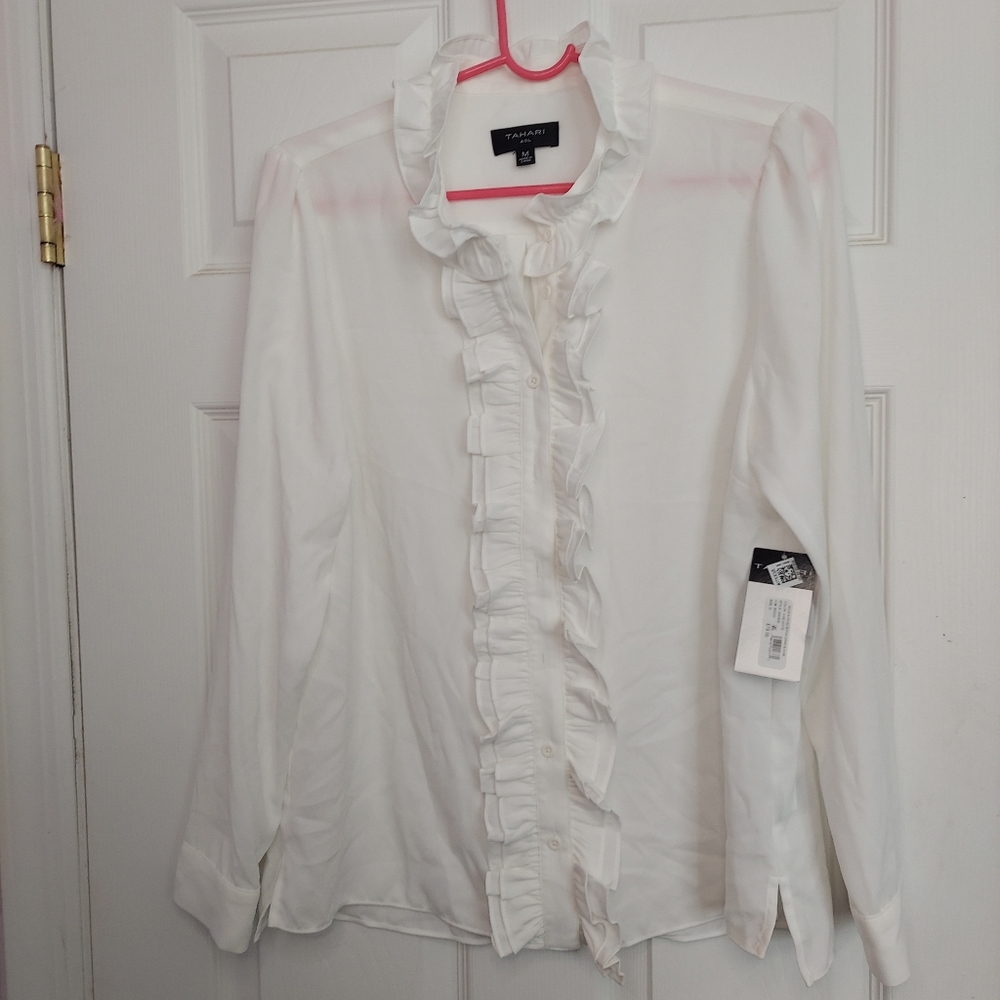 White ruffle button down Blouse suit business formal